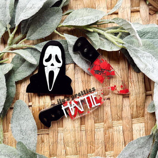 ghostface & knife || hair clip
